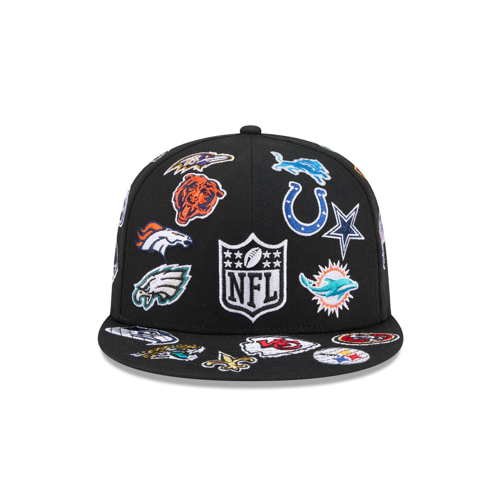 NFL All Over Logo Black 59FIFTY Fitted Hat